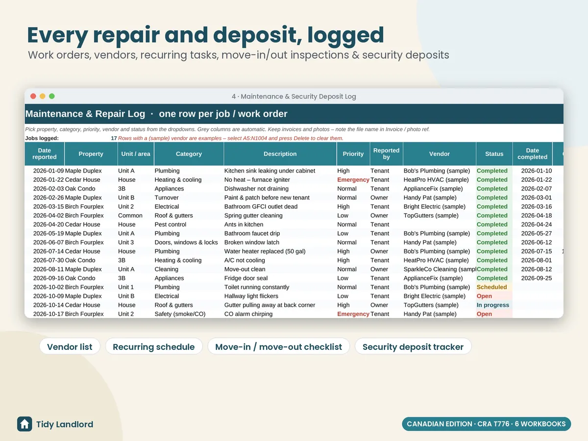 Maintenance & security deposit log