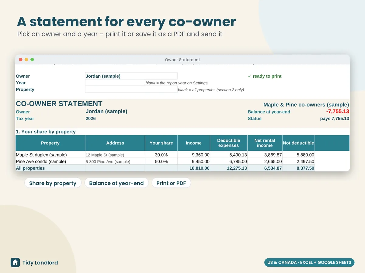 Printable owner statement