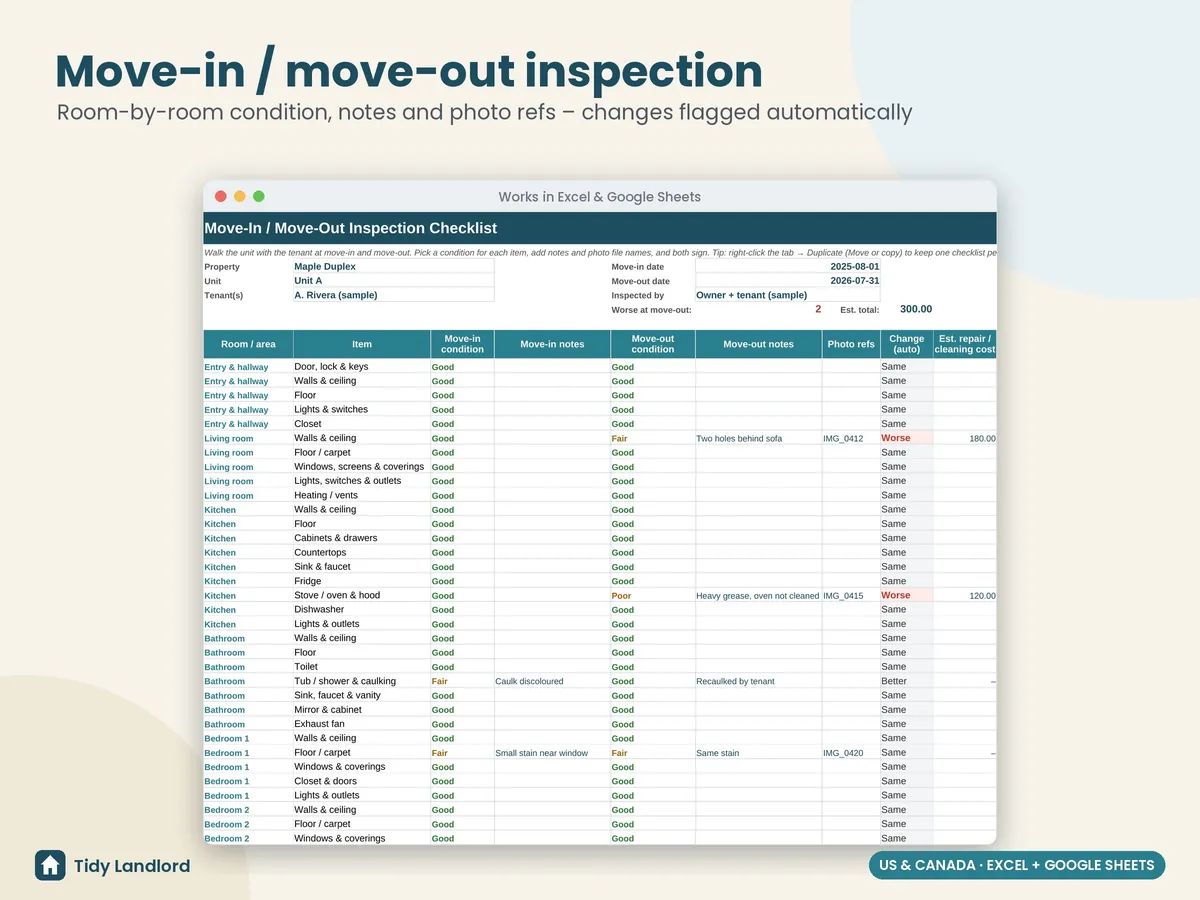 Move-in / move-out inspection checklist
