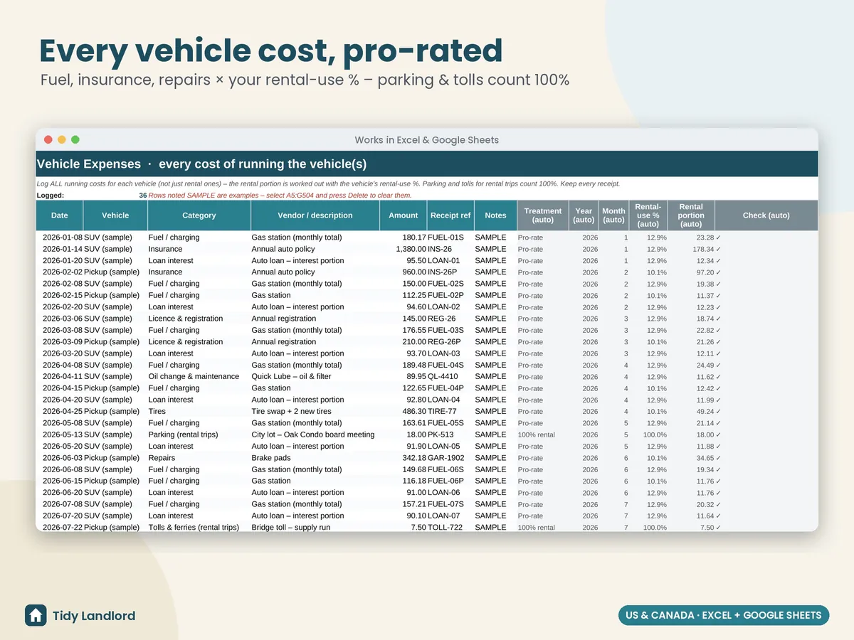 Vehicle expense log