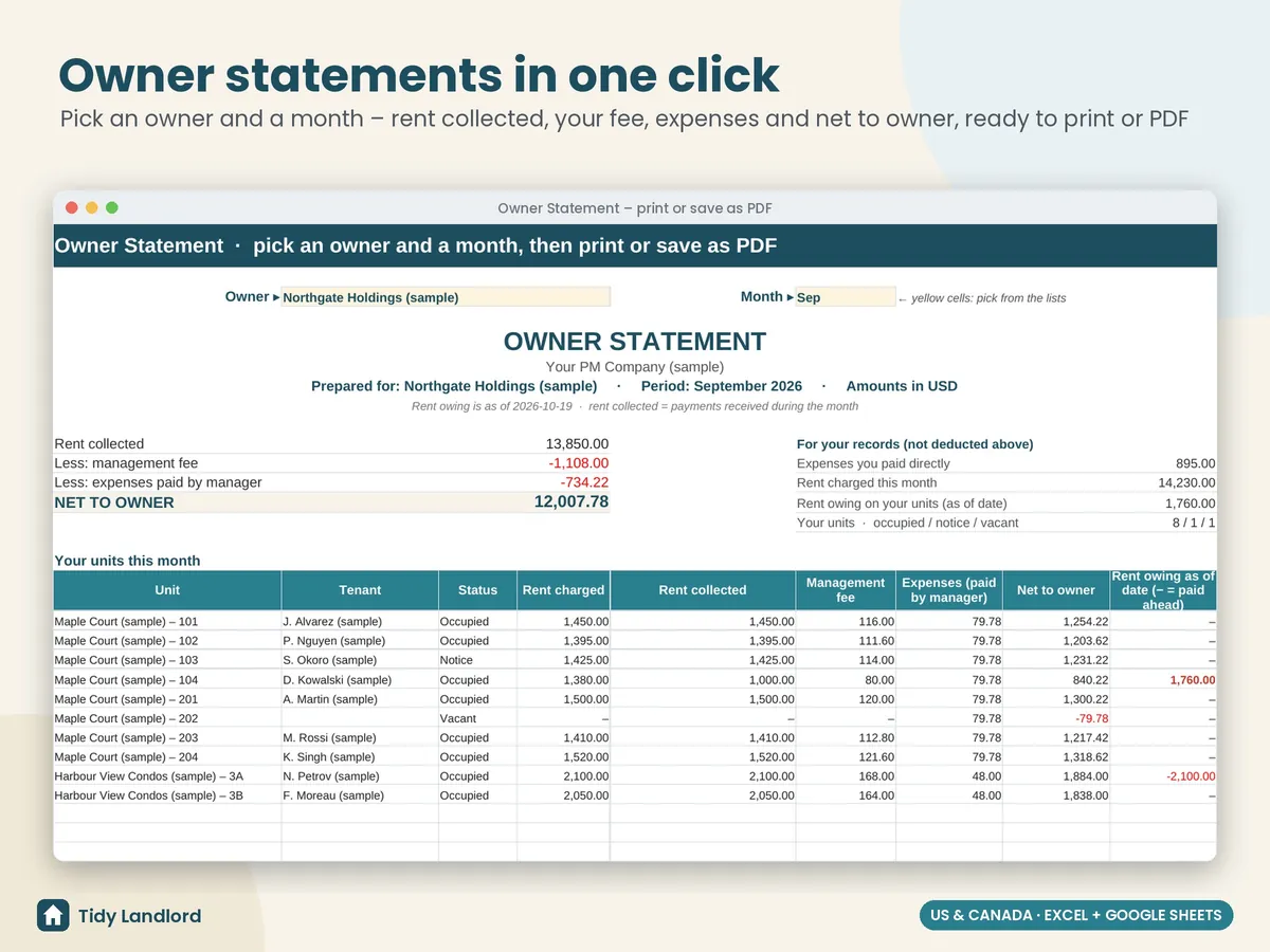 Printable owner statement