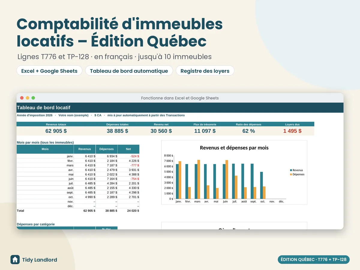 Tableur de comptabilité pour immeubles locatifs au Québec, T776 et TP-128