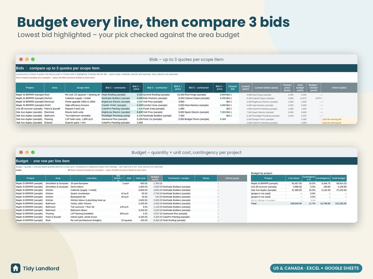 Contractor bid comparison