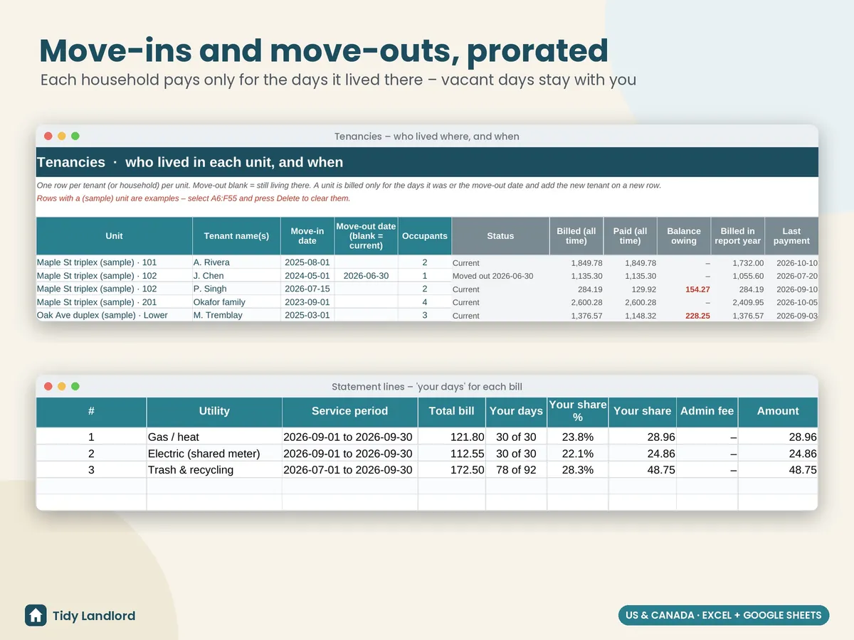 Move-ins and move-outs prorated by the day