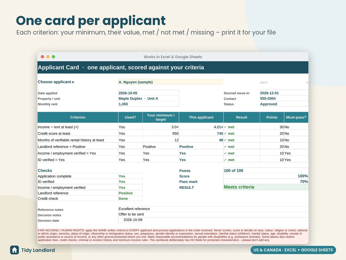 Printable applicant card