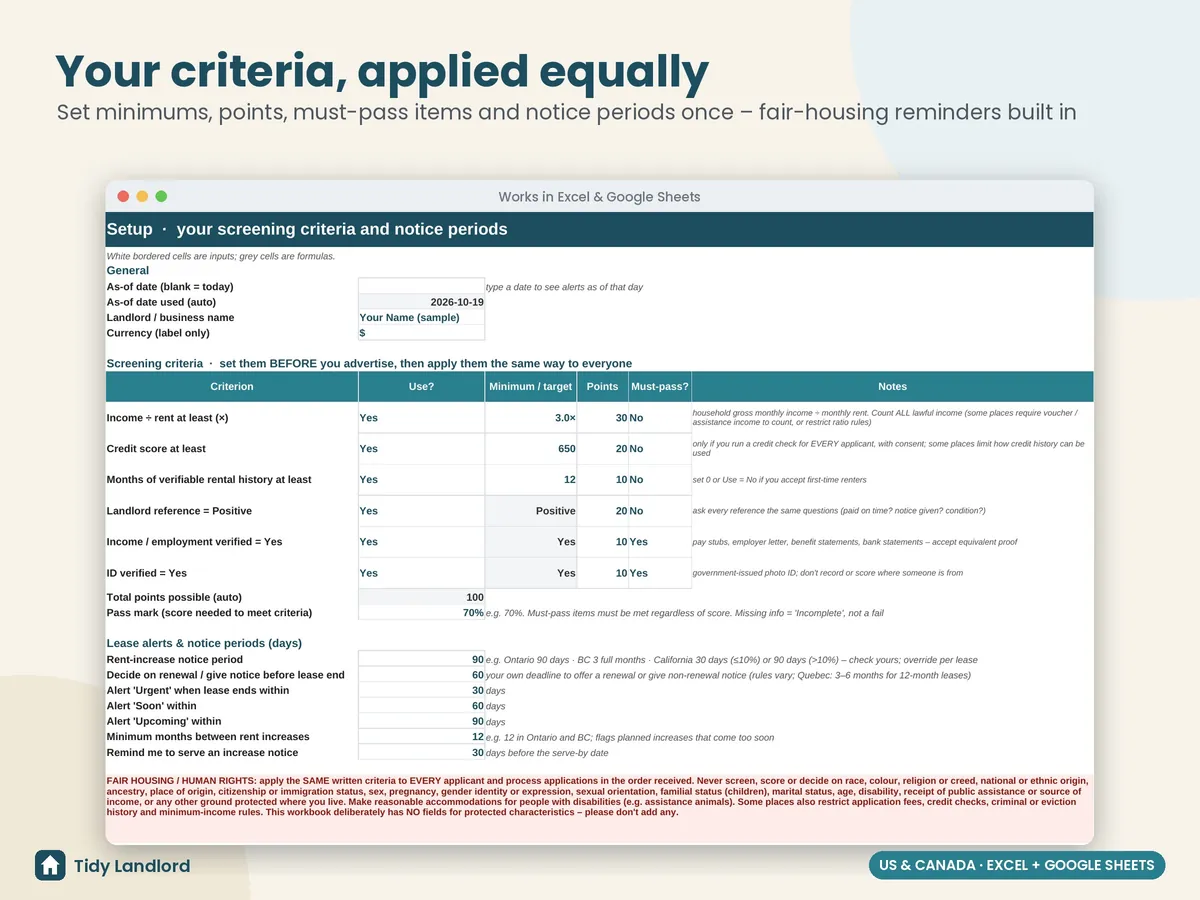 Screening criteria and notice periods