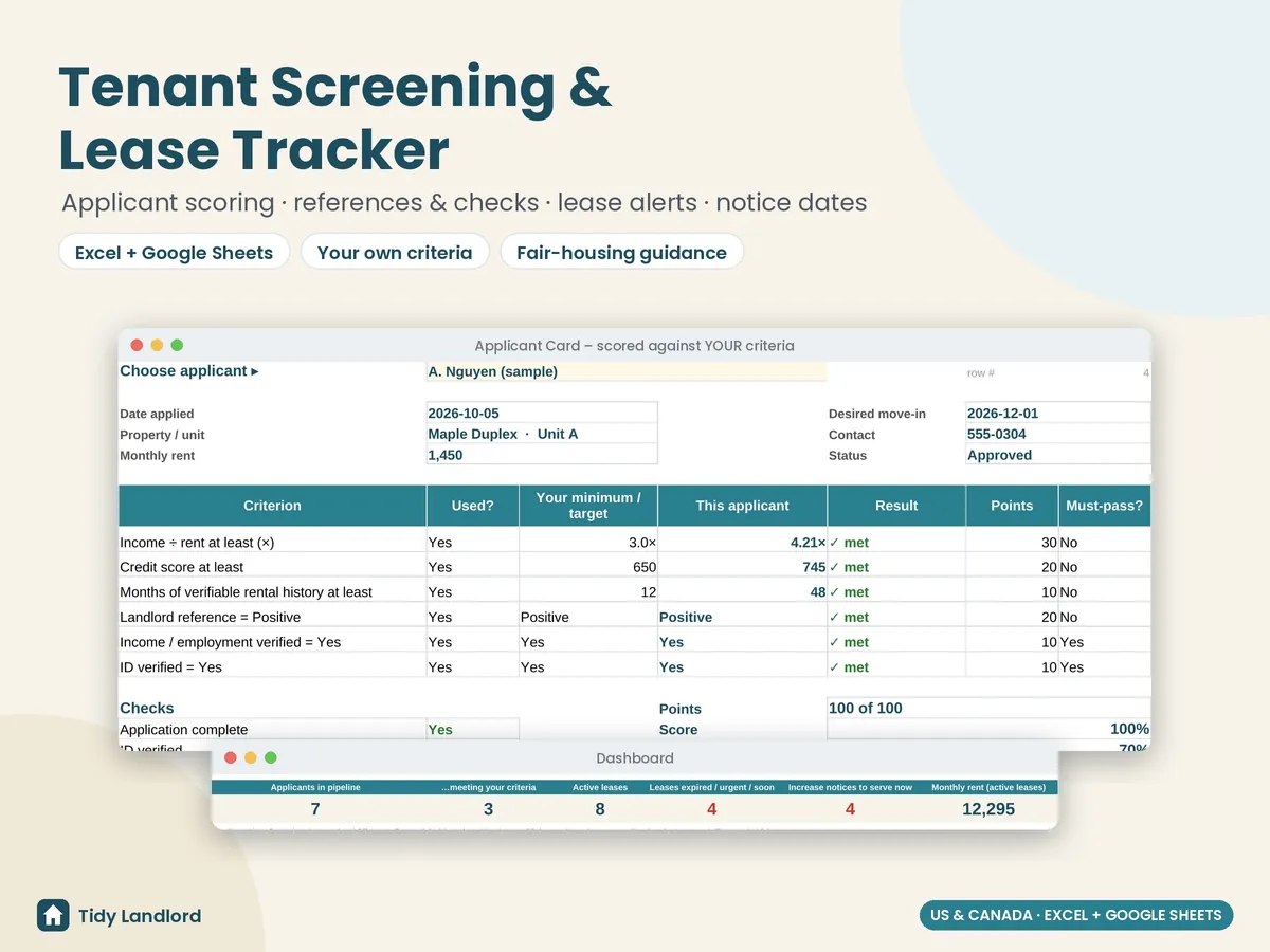 Tenant screening and lease tracker spreadsheet