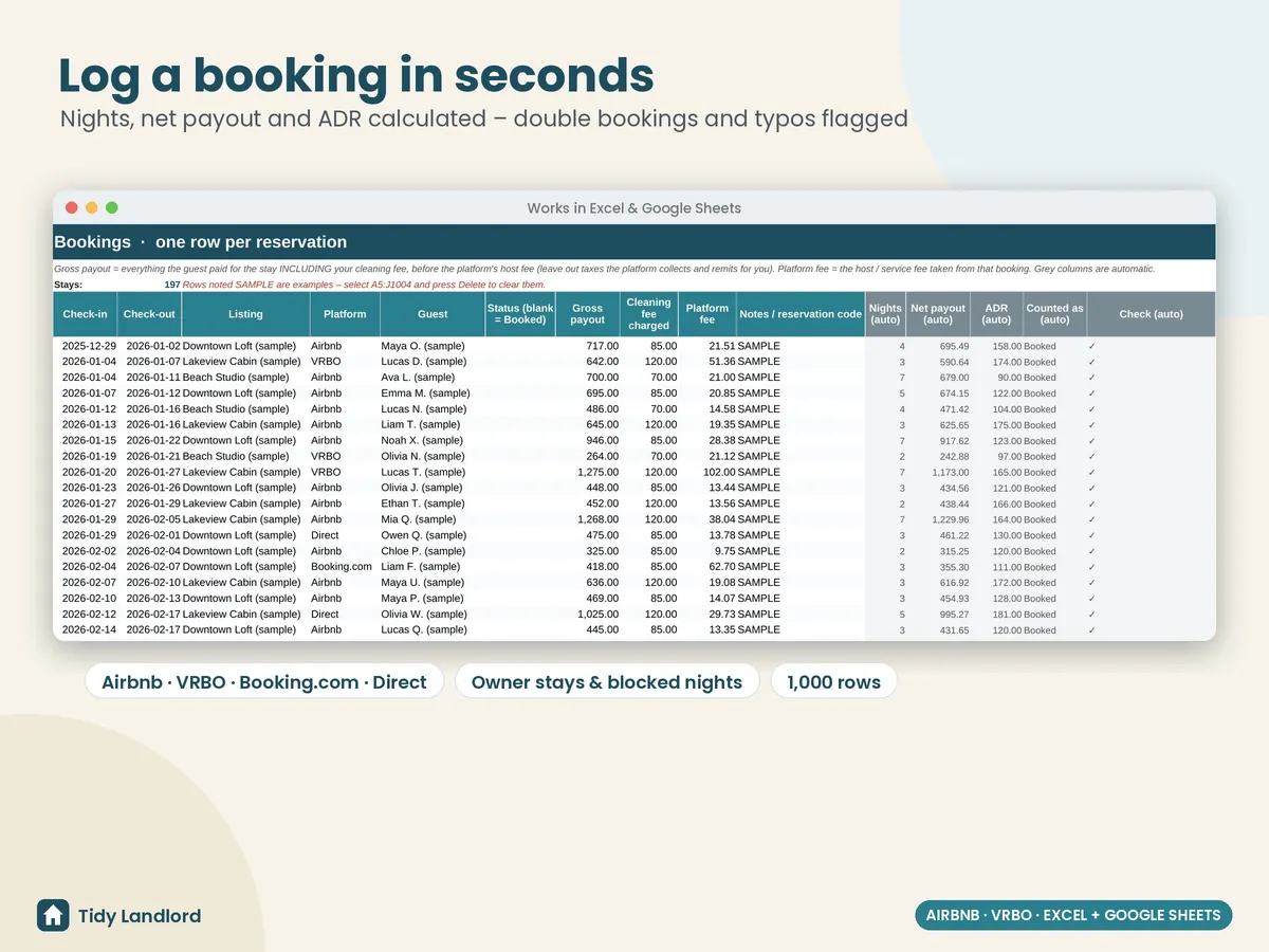 Bookings log