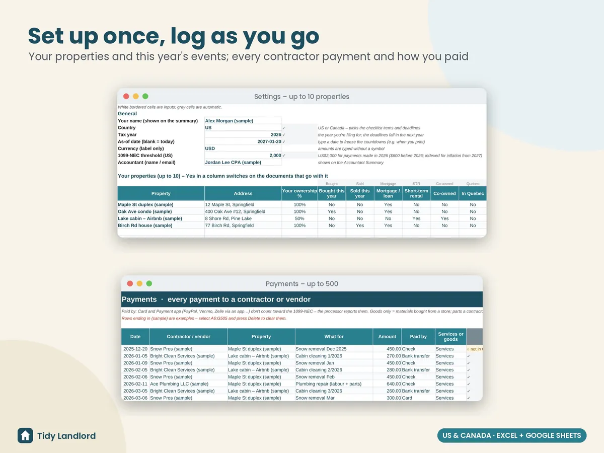 Setup and payments log