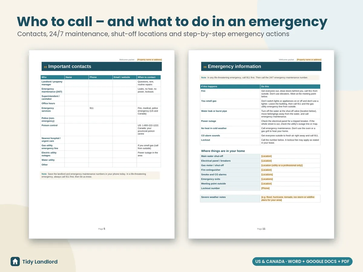 Contacts and emergency information