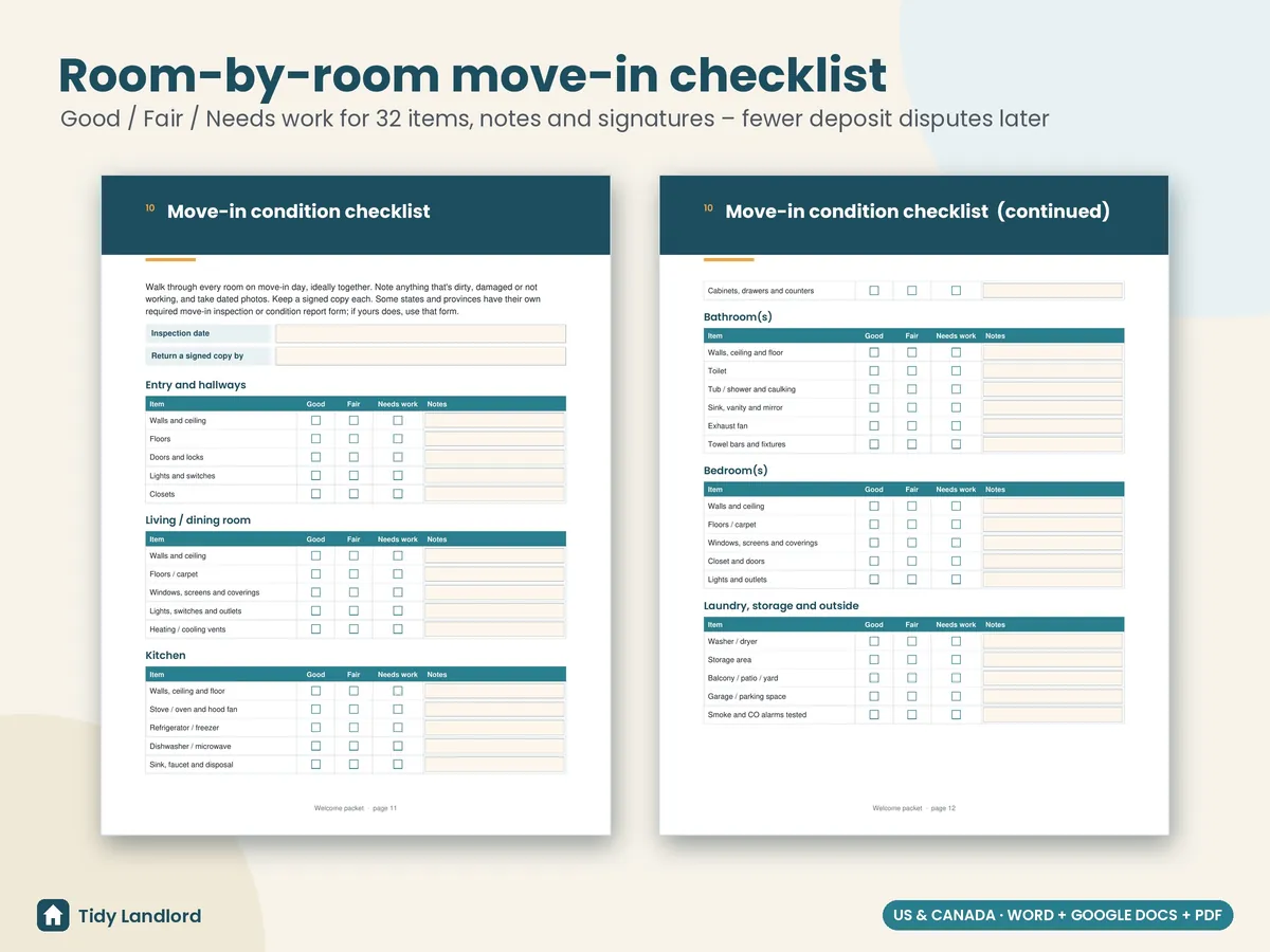 Room-by-room move-in checklist
