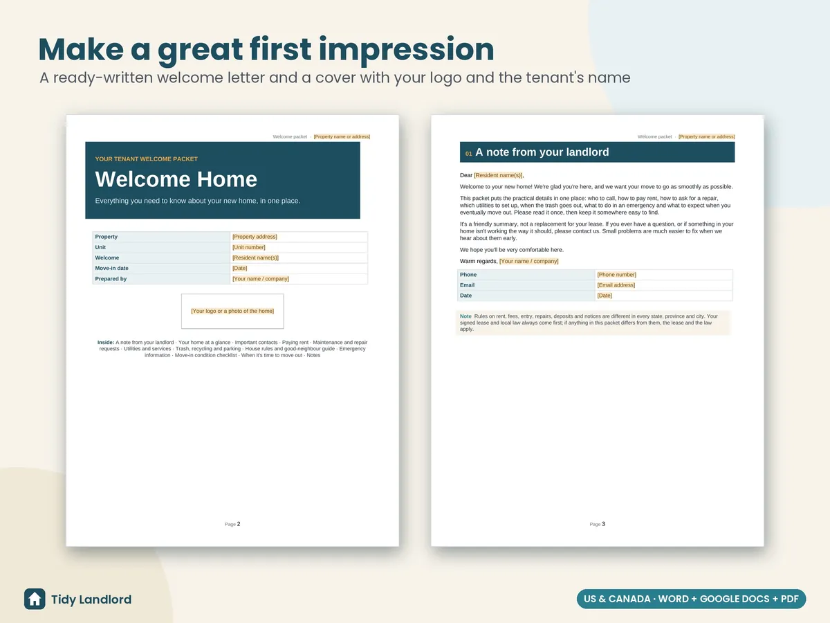 Cover and welcome letter